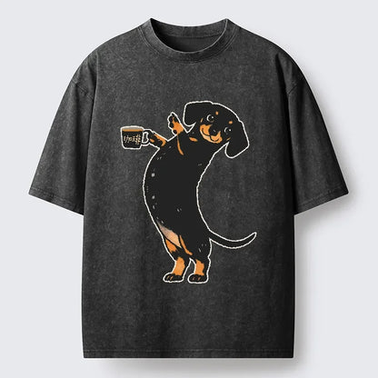 Cardydony Elegant Coffee Dog Washed T-shirt