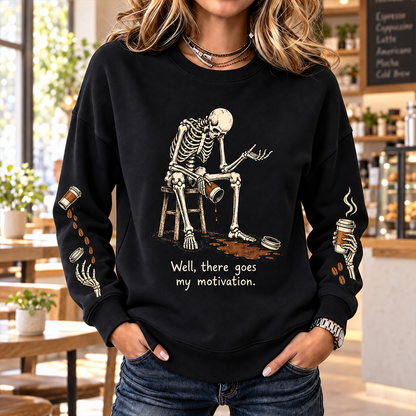 Cardydony Women's Gothic Spilled Coffee Skeleton Graphic Funny Quote Sweatshirt