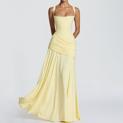 Cardydony Elegant Solid Color Waistless Backless Fishtail Dress