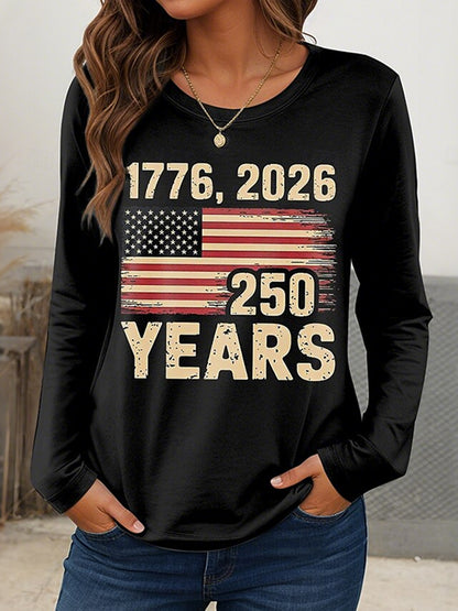 Cardydony Women's Retro American 250th Anniversary Print Long Sleeve T-shirt