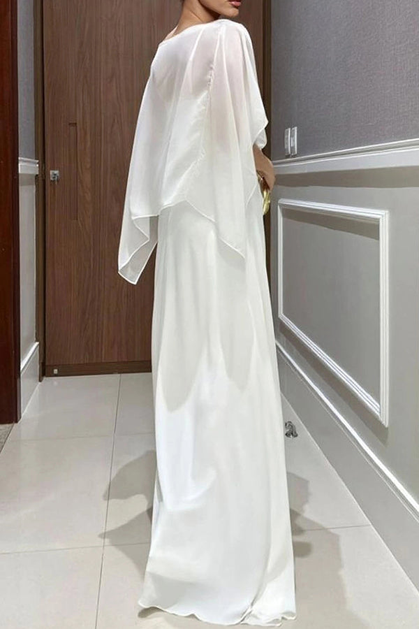 Cardydony Women's Vivian Chiffon Cape Top and  Metal Buckle Wrap Wide-Leg Pants Set
