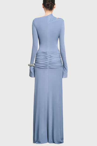 Cardydony Women's Stylish Long-sleeved Slim-fit Pleated Elegant Maxi Dress