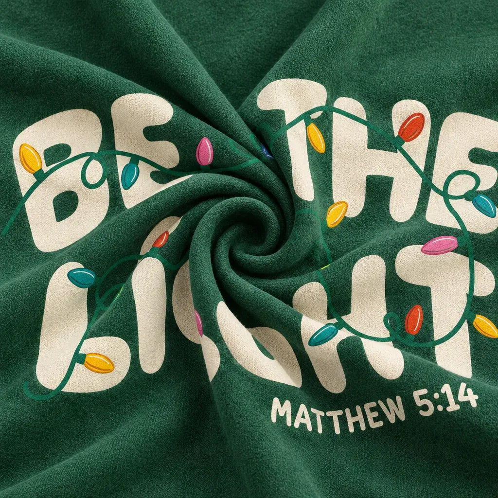 Cardydony Women's Faith Inspired Be The Light Christmas Lights Relaxed Fit Green Pullover Hoodie