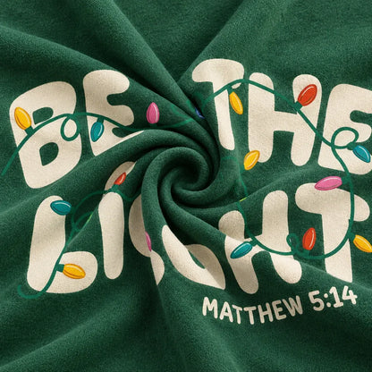 Cardydony Women's Faith Inspired Be The Light Christmas Lights Relaxed Fit Green Pullover Hoodie