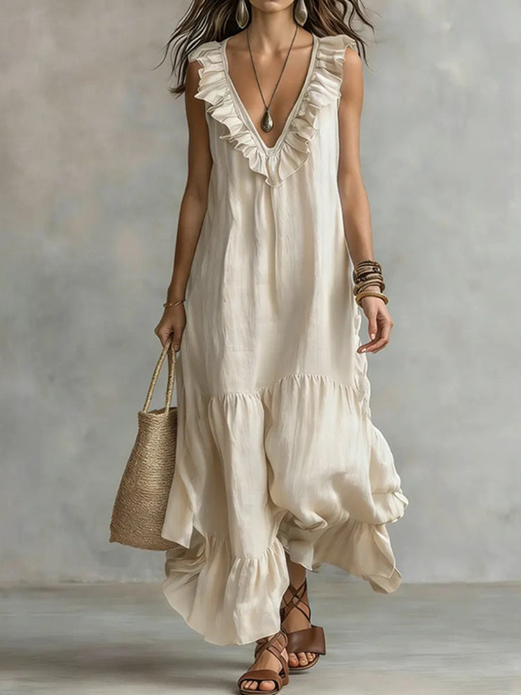 Cardydony Women's Elegant Ruffled Vest Maxi Dress