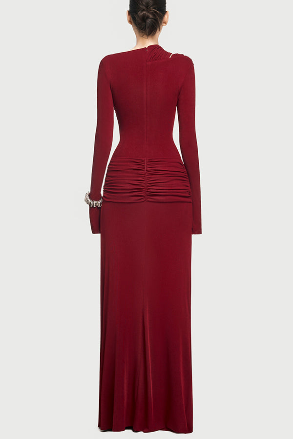Cardydony Women's Stylish Long-sleeved Slim-fit Pleated Elegant Maxi Dress