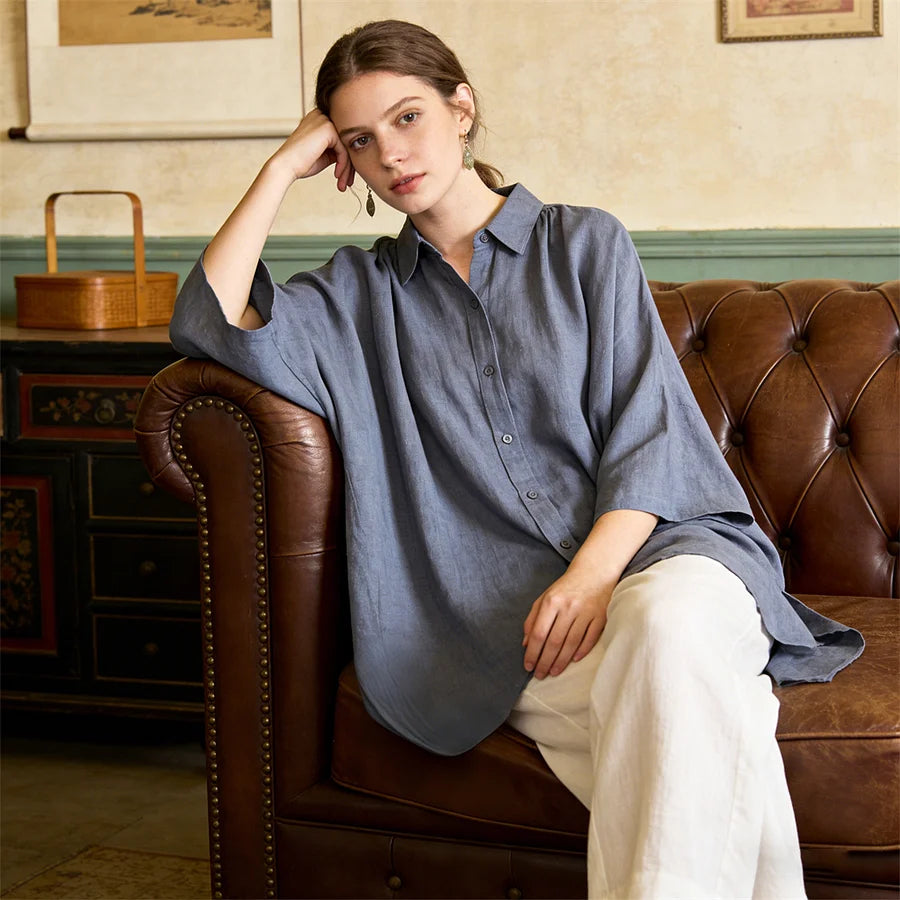 Cardydony Elegant Vintage Japanese Cotton And Linen Long Sleeve Shirt