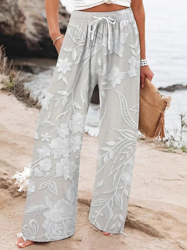 Carydony Women's Casual Retro Embroidered Floral Print Pants