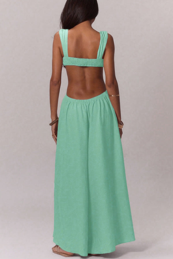 Cardydony Women's Solid Color Casual Camisole Loose Stretch Wide-leg Jumpsuit