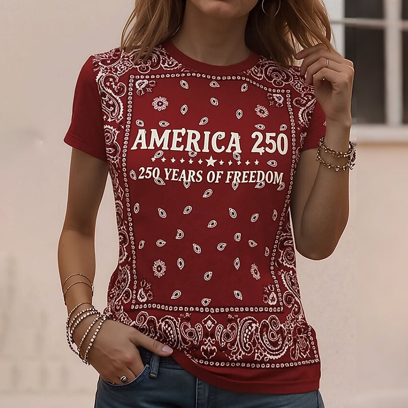 Cardydony Women's Retro American 250th Anniversary Round Neck T Shirt