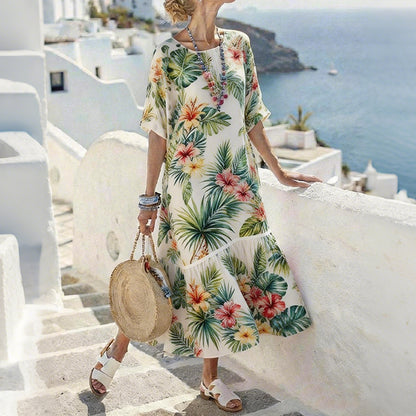 Cardydony Women's Botanical Floral Print Casual Midi Dress