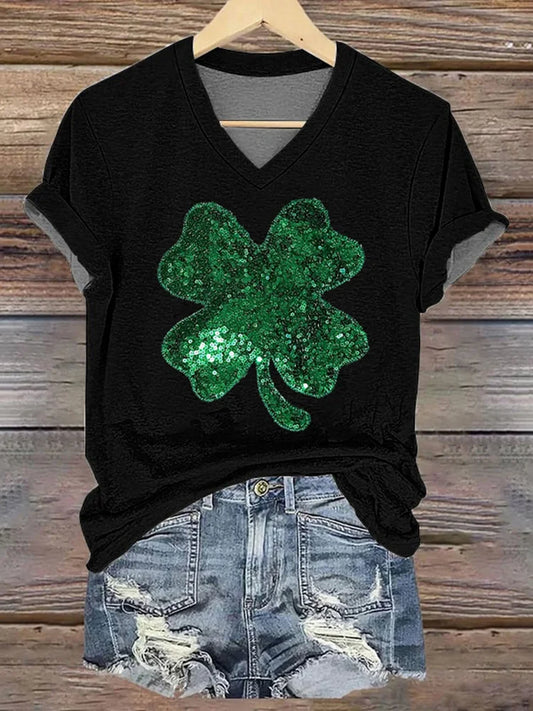 Cardydony Women'S St. Patrick'S Day Sequined Shamrock Art T Shirt