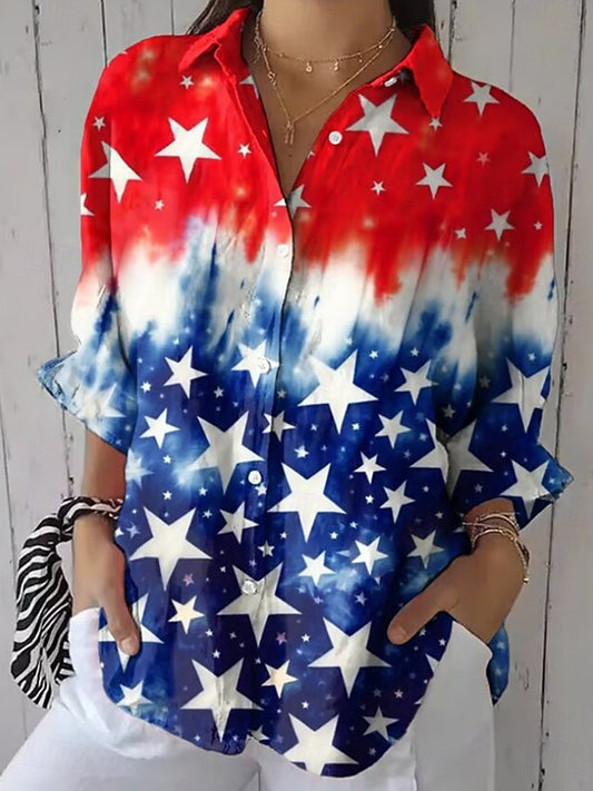 Cardydony Women's Vintage Us America 250 Year Anniversary Long Sleeve Casual Shirt