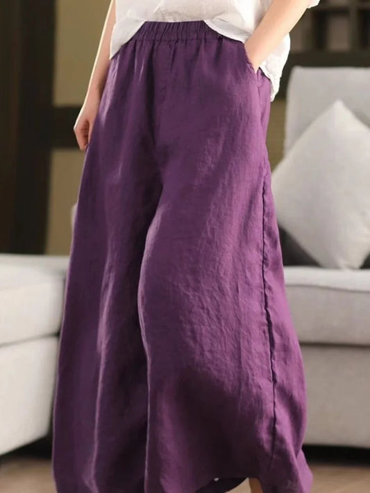 Cardydony Casual Solid Color Linen Loose Trousers