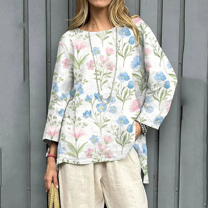 Cardydony Women's Vintage Flowers Art Print Linen T-shirt