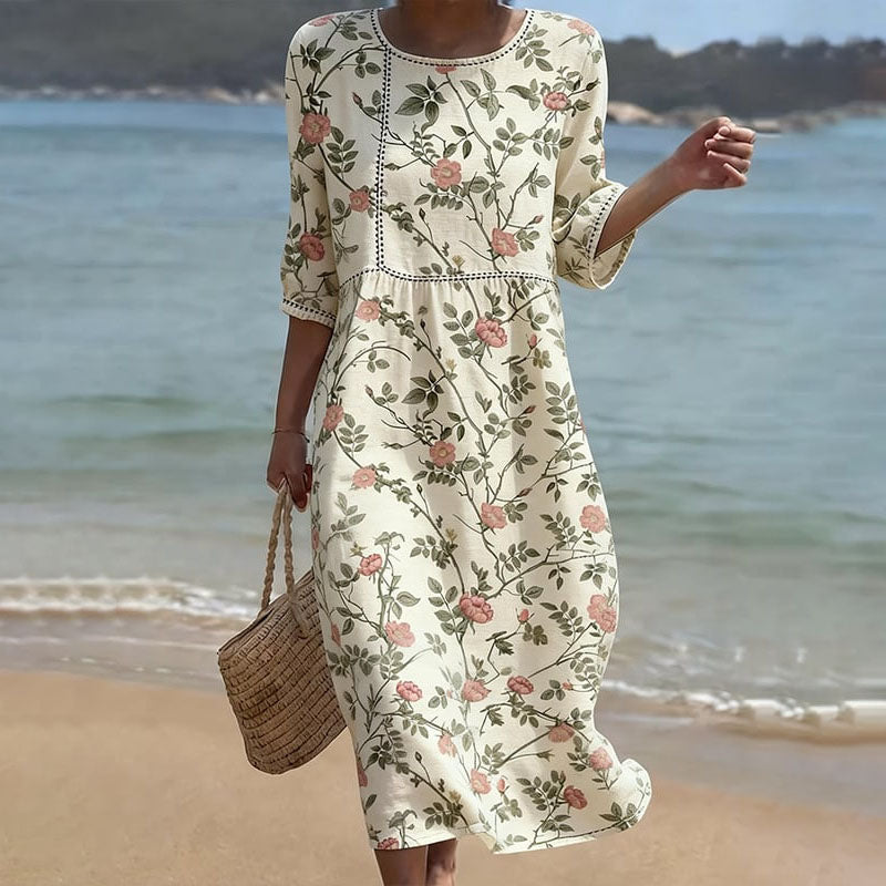 Cardydony Women's Floral Art Print Linen Blend Casual Dress
