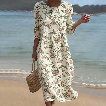 Cardydony Women's Floral Art Print Linen Blend Casual Dress