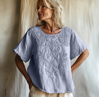 Cardydony Vintage Floral Art Cotton Linen Comfy Shirt