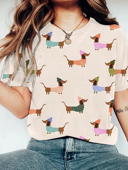 Cardydony Cute Dachshund Dog Art Vintage Washed T Shirt