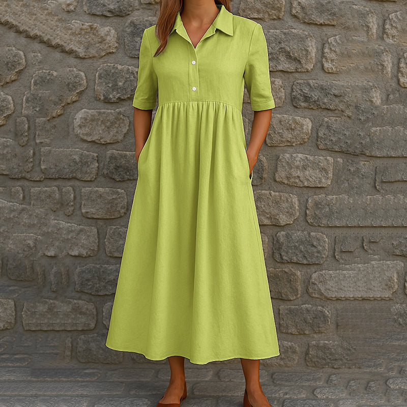Cardydony Casual Short Sleeve Pocket Shirt Midi Dress