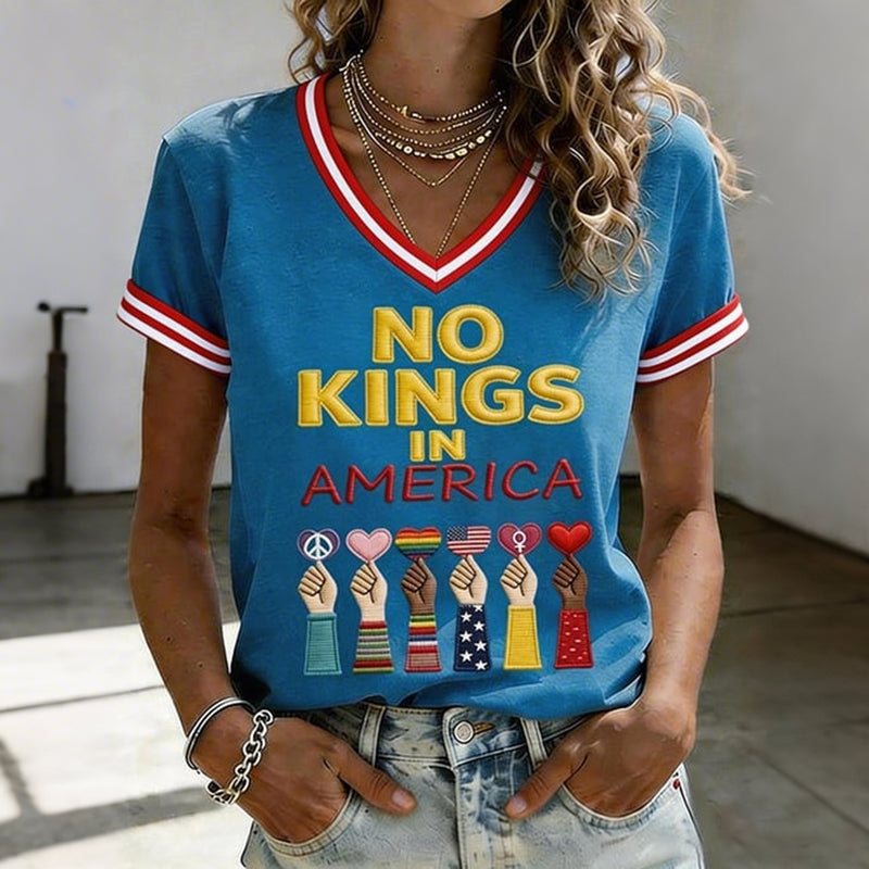 Cardydony Women's American No King Printed V-neck Short-sleeved T-shirt
