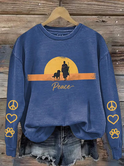 Cardydony Retro Walk For Peace Monks With Aloka Dog Print Sweatshirt