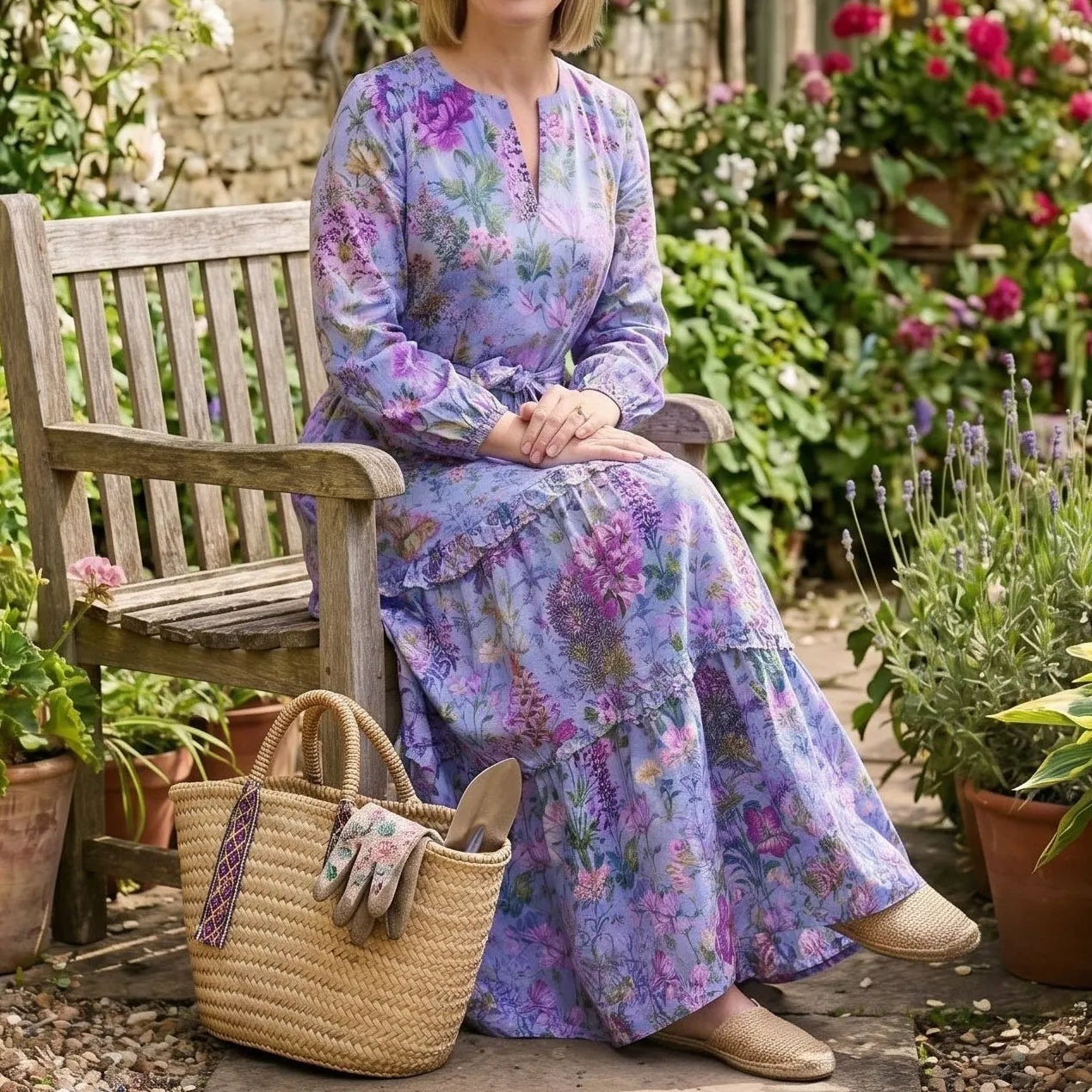 Cardydony Women's Flowers Print Small V-neck Linen Blend Dress