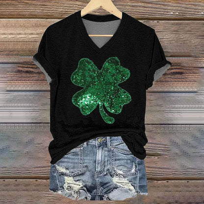Cardydony Women'S St. Patrick'S Day Sequined Shamrock Art T Shirt