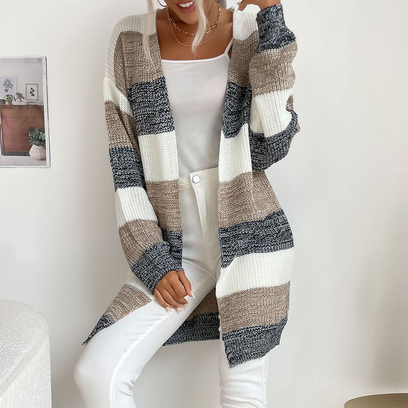 Cardydony Women's Striped Open-Front Longline Cardigan – Multicolor Options