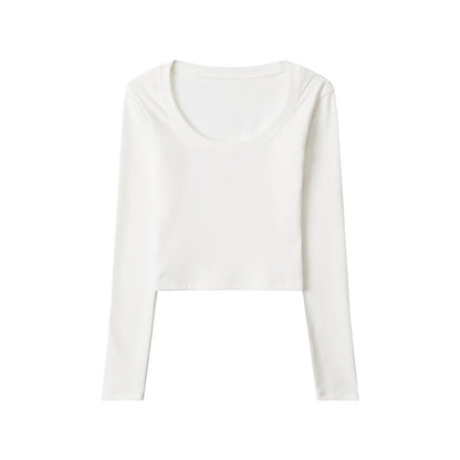 Cardydony Women's U-Neck Long Sleeve Crop Top | Minimalist Slim Fit Basic