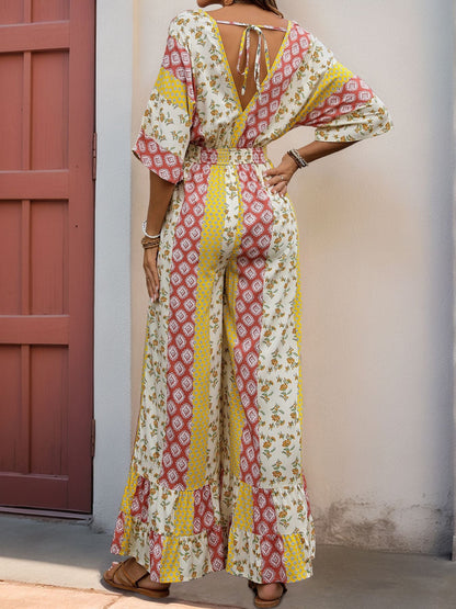 Cardydony Women's Boho Wide-Leg Jumpsuit | V-Neck Flowy One-Piece