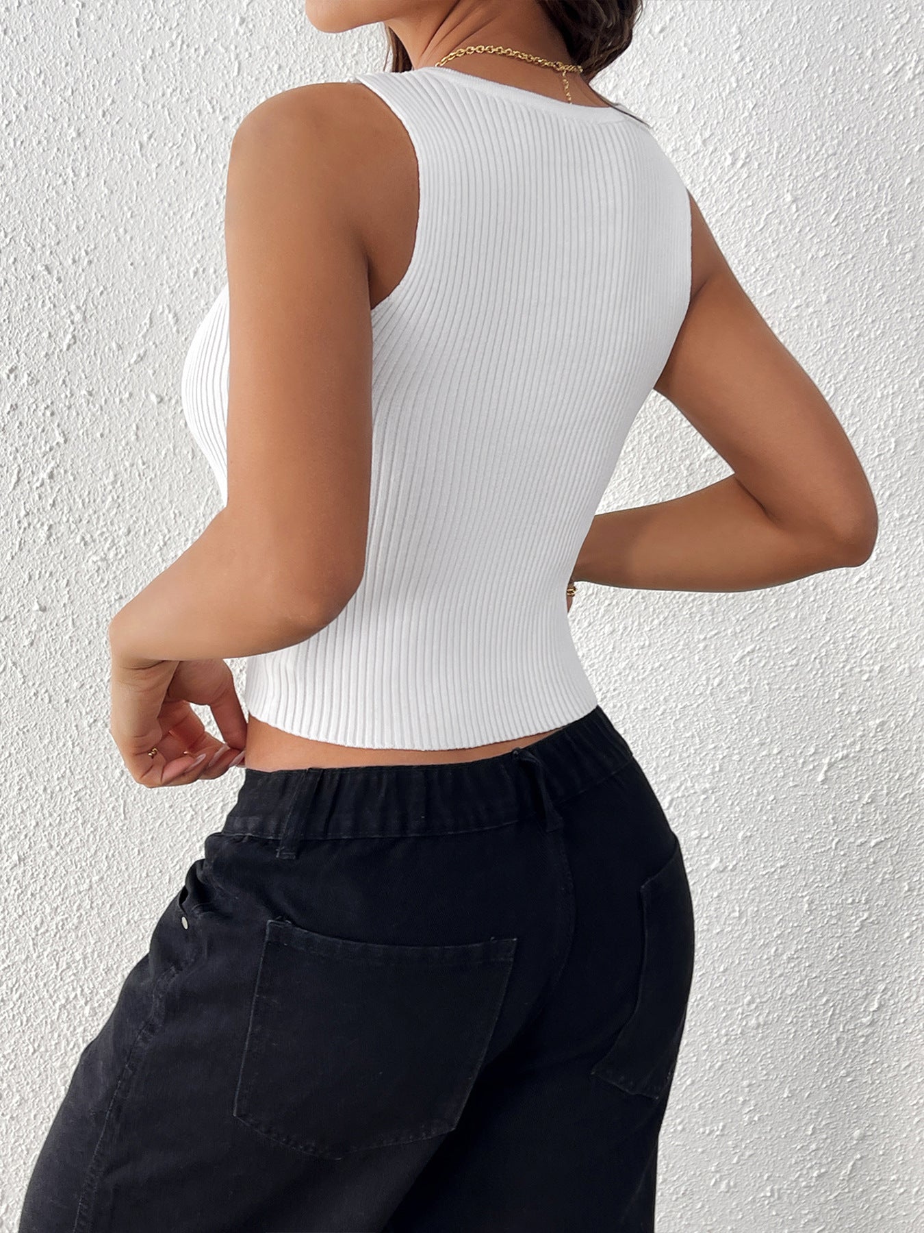 Cardydony Women's Bow Cutout Ribbed Tank Top | Slim Fit Sleeveless