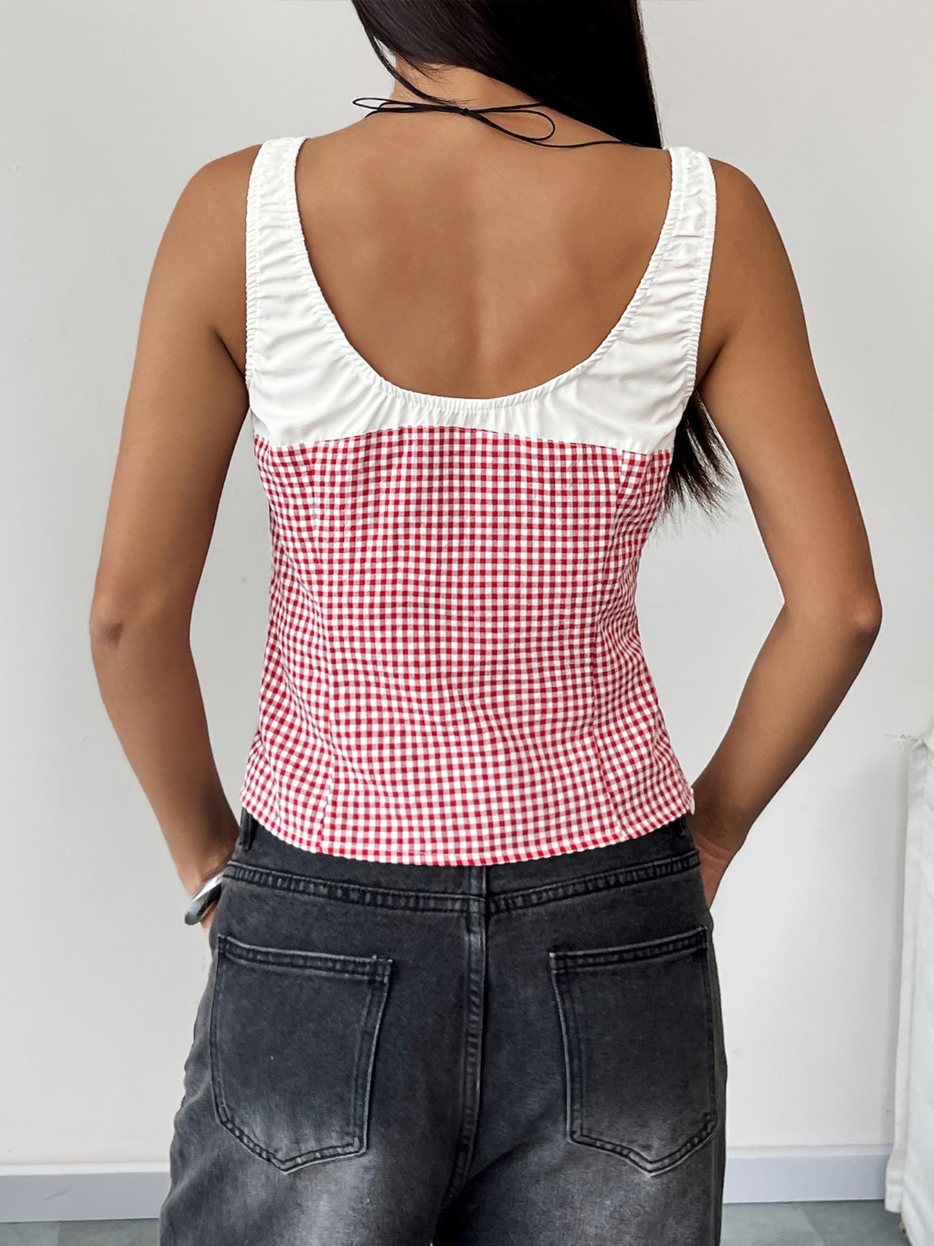 Cardydony Women's Gingham Bow Tie Tank Top | Vintage-Inspired Sleeveless