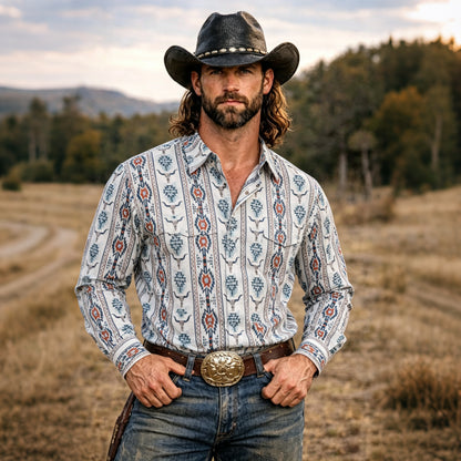Cardydony Men's Western American Flag Resort Casual Color Matching Shirt