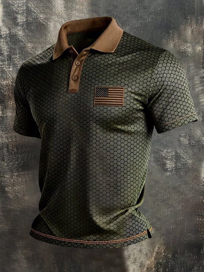 Cardydony Men's Retro Patriot Color Block Polo Shirt