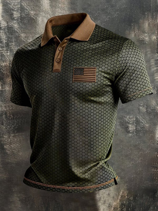 Cardydony Men's Retro Patriot Color Block Polo Shirt