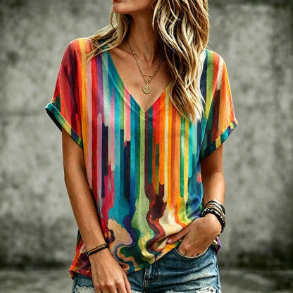 Cardydony Women's Retro Bohemian Hippie Style Printed Cotton Linen T-shirt