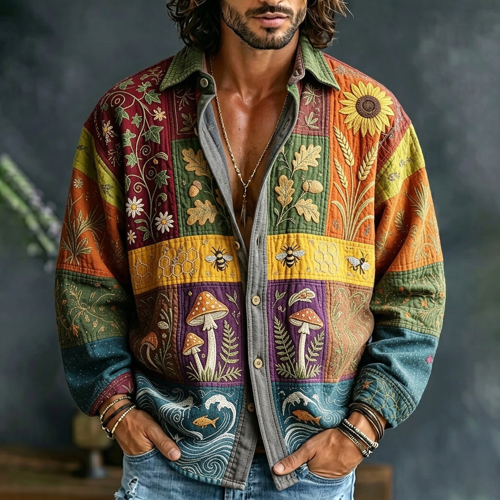 Cardydony Men's Bee Mushroom And Plant Hippie Art Print Shirt