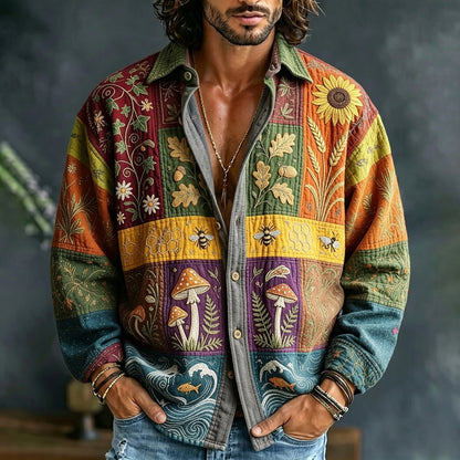 Cardydony Men's Bee Mushroom And Plant Hippie Art Print Shirt