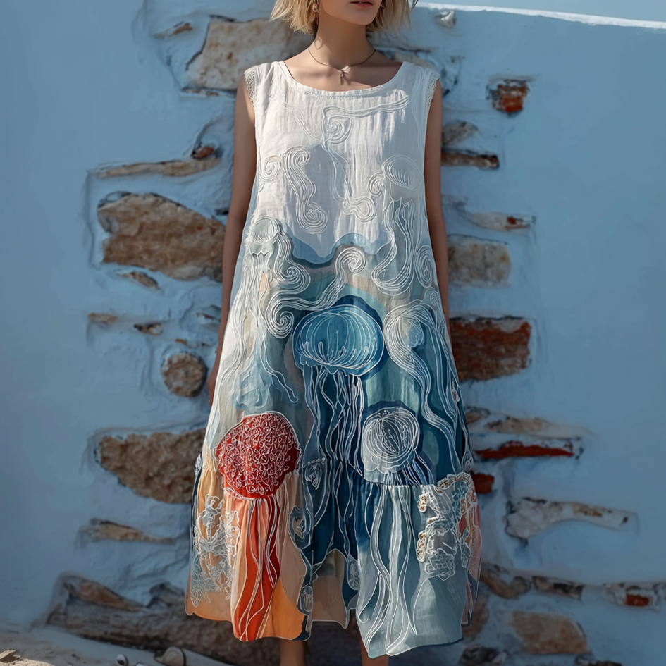 Cardydony Summer Ocean Jellyfish Pattern Design Women's Sleeveless Dress