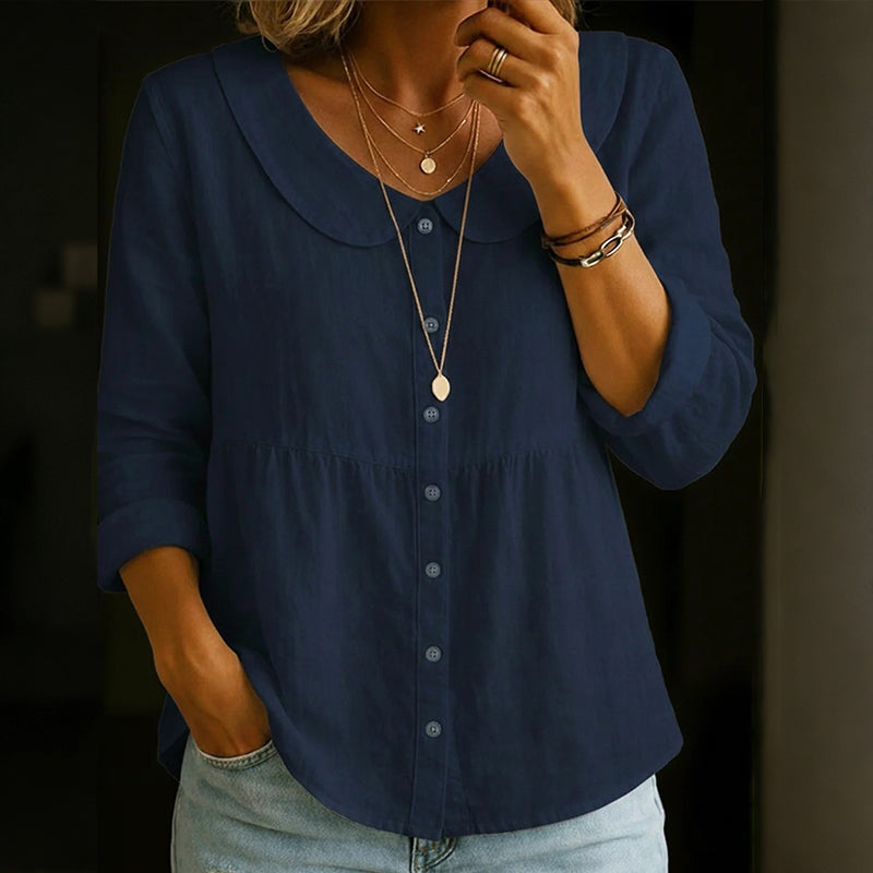 Cardydony Women's Solid Color Cotton Linen Button-up Top