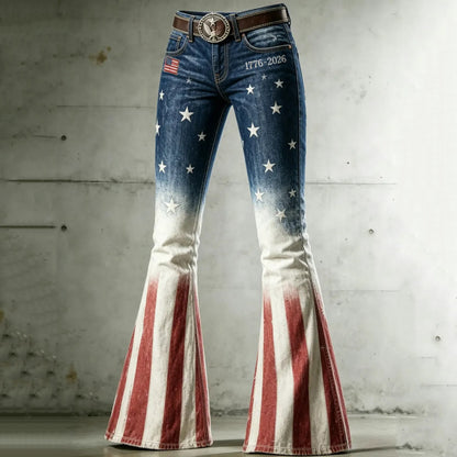 Cardydony Vintage Independence Day Pattern Art Design Casual Jeans