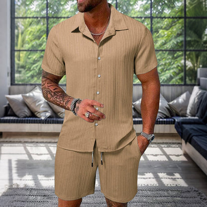 Cardydony Men's Leisure Textured Shirt Set