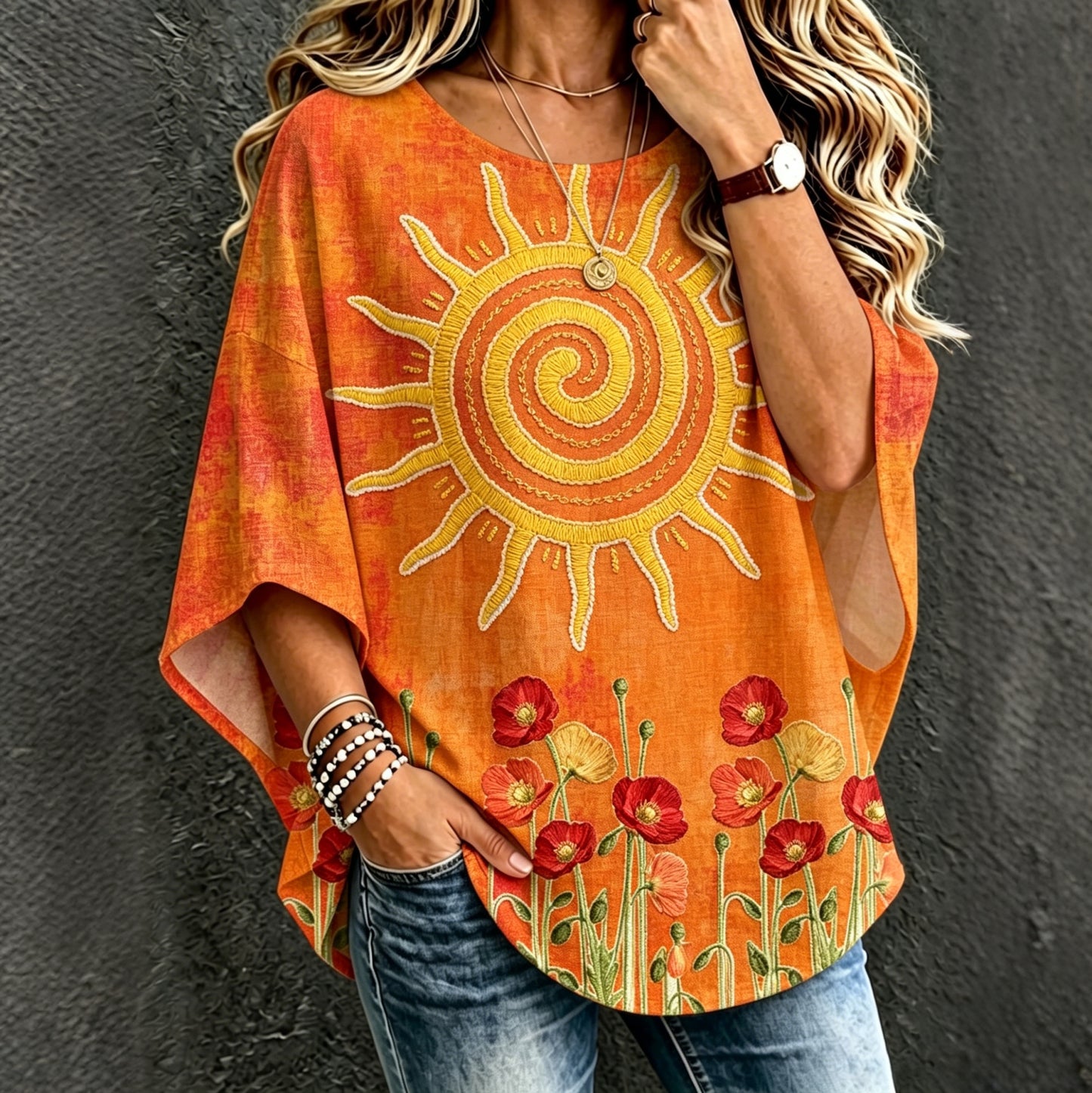 Cardydony Women's Bohemian Vintage Sunshine Floral Art Print Flowy Linen Blend Casual Tops