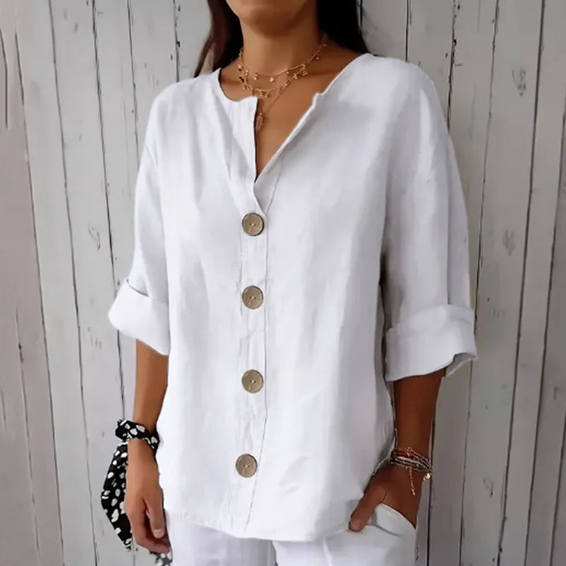 Cardydony Solid Color Linen Blend Button Casual Shirt