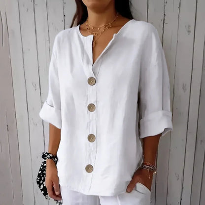 Cardydony Solid Color Linen Blend Button Casual Shirt