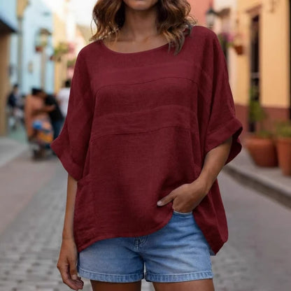 Cardydony Women's Round Neck Three-quarter Sleeve Casual Loose Top