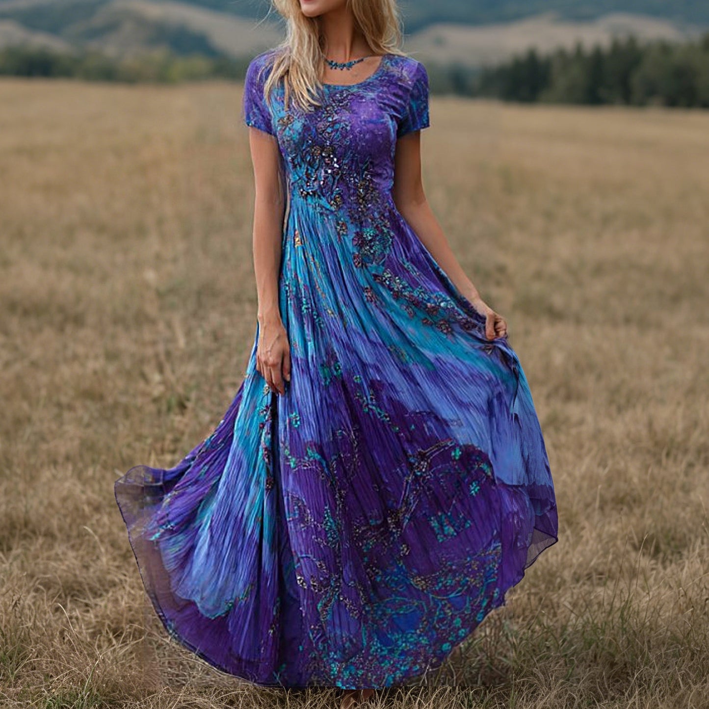 Cardydony Women's Retro Bohemian Floral Print Dress