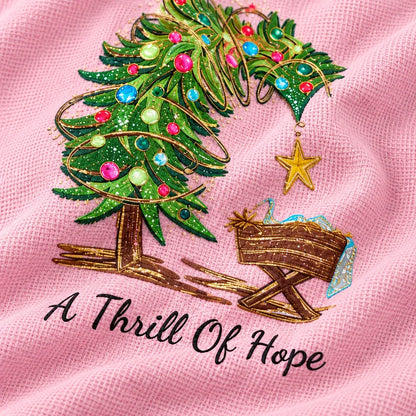 Cardydony Women's Festivel Christmas Tree A Thrill Of Hope Print Three-quarter Sleeve V Neck T-shirt