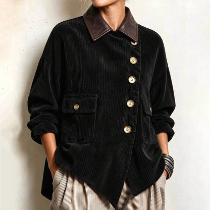Cardydony Women's Fall Winter Cozy Asymmetric Corduroy Top